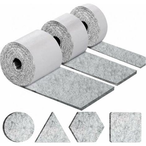 Self-Adhesive Furniture Pads, Furniture Chair Pads 3 Rolls (100x10cm+100x5cm+100x2cm), 5mm-Thick Chair Pad Felt Pad (1/5)
