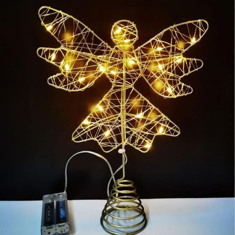 Corona navideña, ángel luminoso para árbol de Navidad, figuras de estrellas para la cima del árbol, para uso interior y exterior en sala de estar, dormitorio, balcón y jardín. (1/5)