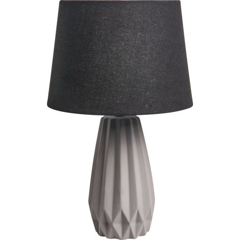 Lámpara de mesa de estilo moderno contemporáneo base de cerámica en tono oscuro pantalla de lino forma cilíndrica gris Montagua
