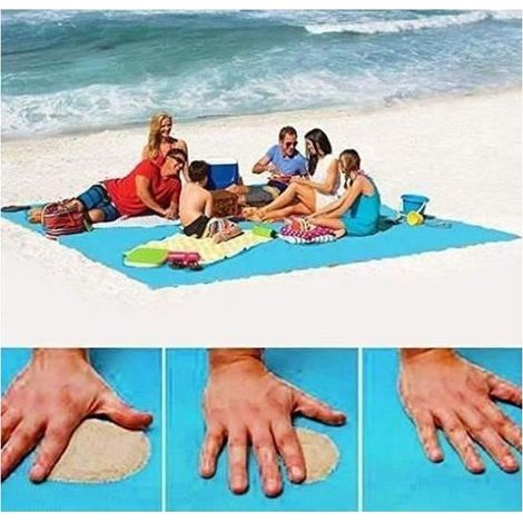 Tapis de Plage Anti-sable 200x200cm Bleu pour Pique-Nique et Camping (1/4)