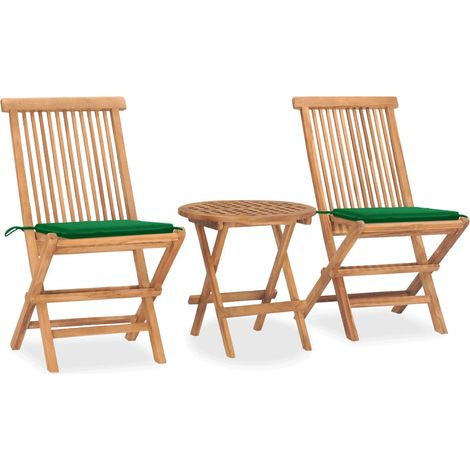3-tlg. Garten-Essgruppe mit Kissen Klappbar Massivholz Teak