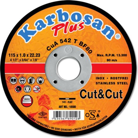 Disque à Tronçonner Plat 115X1.0X22.2 CuA542T Inox KARBOSAN 910500