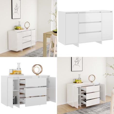 Buffet et 3 tiroirs Blanc brillant 120x41x75 cm Bois ingénierie - Buffet Blanc - Meuble De Rangement - Commode - Armoire - Mobilier De Salon - Home & Living (1/5)
