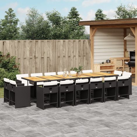 Set de muebles jardín 17 pzas con cojines ratán sintético negro (1/5)