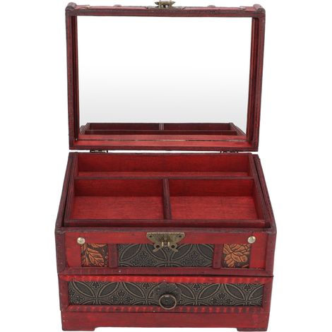 Coffret à bijoux vintage en bois avec serrure, design rétro multicouche, élégant et fonctionnel, rangement élégant pour colliers, bagues, boucles d'oreilles, boîte de rangement en bois massif, style a (1/5)