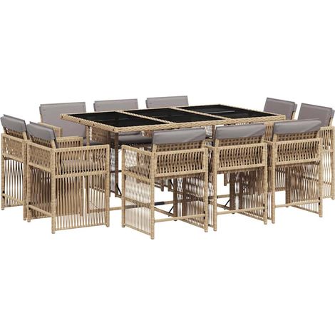 Maison Exclusive - 11-tlg. Garten-Essgruppe mit Kissen Beigemisch