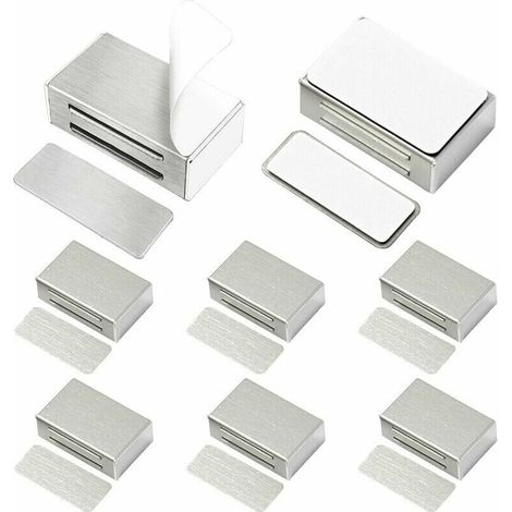 Lot de 8 fermetures magnétiques robustes pour portes de placards, tiroirs et armoires - Installation facile, sans vis ni perçage
