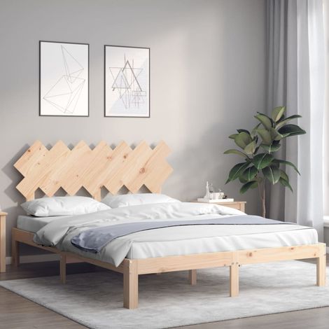 Estructura de cama de matrimonio con cabecero madera maciza vidaXL (1/4)