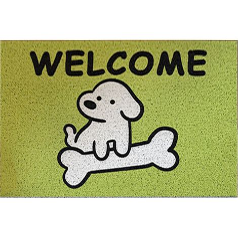 Tapis de Bienvenue 40x60cm Motif Chien Cartoon Vert - Antidérapant pour Porte d'Entrée, Décoration Maison (1/5)