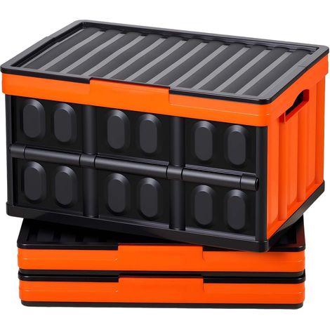 Caisses de rangement pliables en plastique avec couvercles, lot de 3, 45 L, bacs empilables à poignées, supportent 20 kg, rangement gain de place pour la maison (1/5)