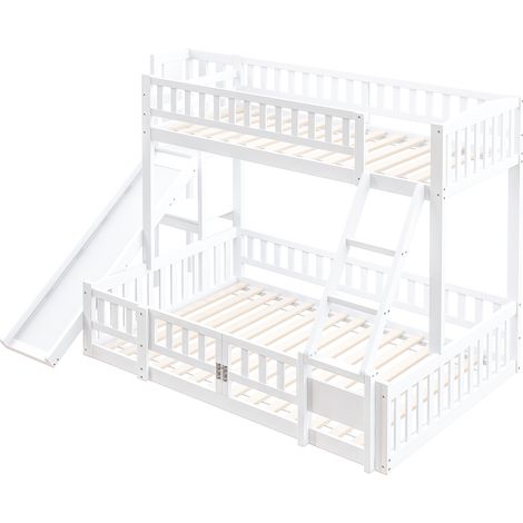 GagaLit superposé maison 140x200 en pin, toboggan, blanc (1/5)