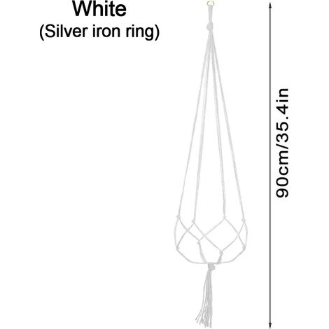 Pot suspendu (blanc) avec crochet, jardinière suspendue en macramé créative, filet pour pot de fleurs suspendu (1/4)