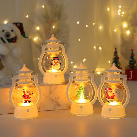 Conjunto de 4 luces navideñas a pilas, decoradas con Papá Noel, un muñeco de nieve y un árbol de Navidad, ideales para decoraciones, bodas y fiestas de cumpleaños.