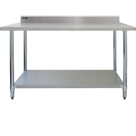Mesa de Preparación de Comida Alimentos de Acero Inoxidable 120x90x60cm Encimera Banco Trabajos Cocina Restauración Gastronomía Altura Ajustable con Protector contra Salpicaduras y 2 Paños Microfibra