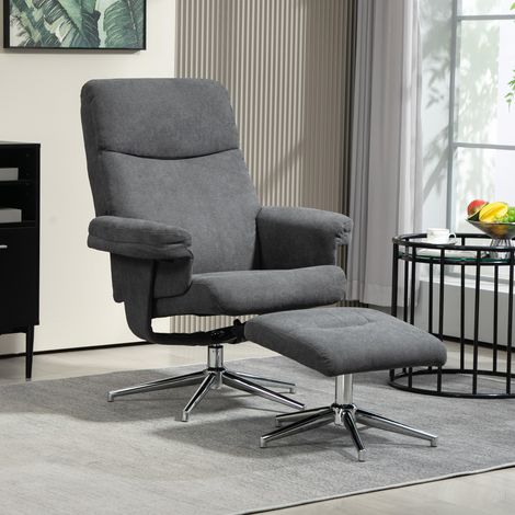 Relaxsessel mit Hocker, Rückenlehne 130° Verstellbar, Gepolsterte Sitzfläche, Polyester, Dunkelgrau (1/5)