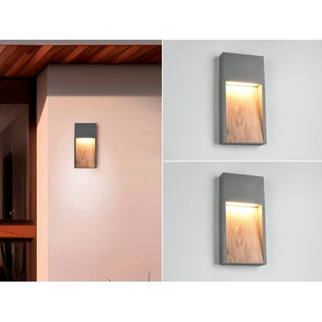 2er Set LED Außenwandleuchten in Anthrazit & Holzoptik, Höhe 33cm (1/5)
