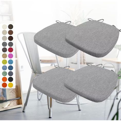 Set of 4 Chair Cushions 40 x 38 x 3 cm, with Straps, Removable Non-Slip Seat Cushion, Ideal for Kitchen and Living Room Decoration, Dark Grey (1/5)