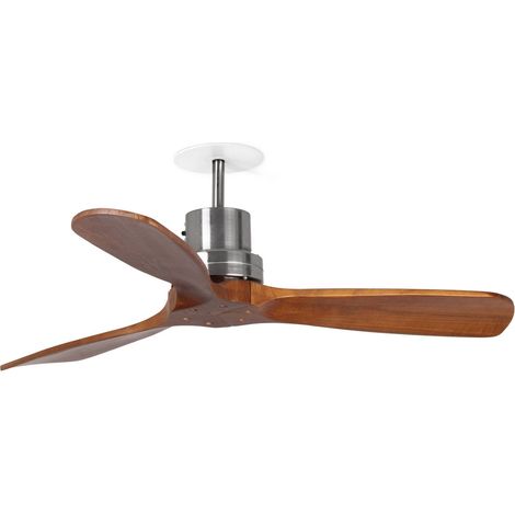 FARO Ventilatore da soffitto da superficie con motore DC 6 velocita funzione inversa compatibile TUYA pale in legno finitura noce misura S per soffitti inclinati FARO-33508DCRWT Mini Lantau