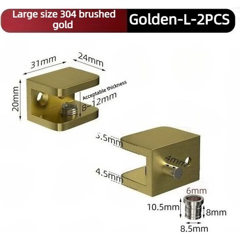 (Golden-L-2PCS) 2 charnières actives pour porte vitrée, pivotement à 90°, acier inoxydable 304, accessoires pour verre, pinces de fixation pour moustiquaire, axe supérieur et inférieur (1/5)