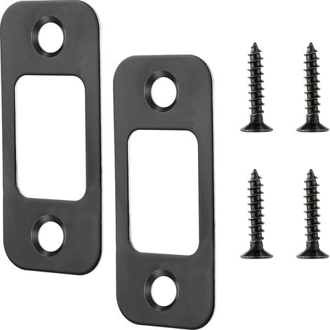 Lot de 2 Gâches à Pêne Dormant, Gâches de Porte à Grand Trou avec 4 Vis pour Portes Intérieures Plaque Arrière de Porte d'Angle Rond Pièces de Rechange de Serrure pour Portes (Noir) (1/5)