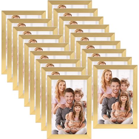 Cadre Photo 10x15 cm lot de 18, Cadre Photo Doré à Bord Étroit pour Affichage Mural ou Sur Table, pour le bureau, le salon et la chambre à coucher (1/5)