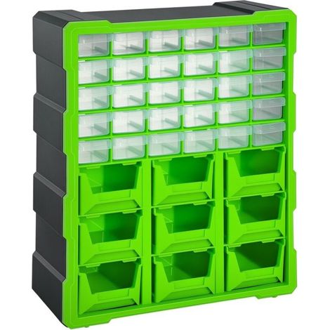 Boîte de tri DURHAND pour petites pièces, boîte de rangement pour magazines et pièces détachées, 39 compartiments, verte, L 38 x l 16 x H 47,5 cm (1/5)