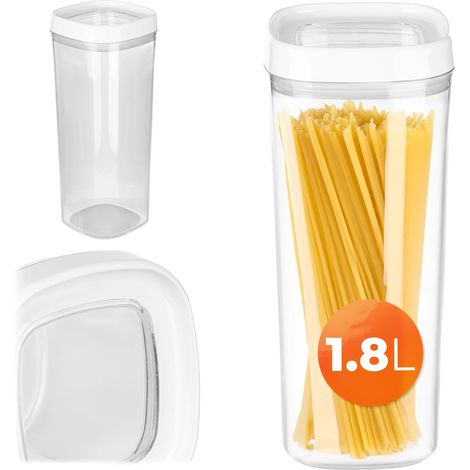 Recipiente para alimentos, capacidad de 1,8 L, forma rectangular, apto para almacenamiento, cierre hermético de goma, certificado FCM. (1/5)