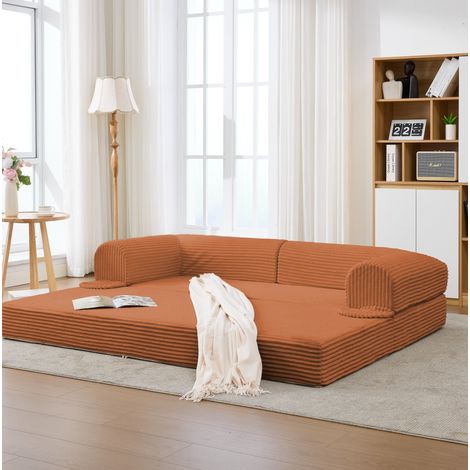 Canapé-lit 190x78x65 cm orange, convertible 2 places en tissu côtelé MEUBLIV (1/5)