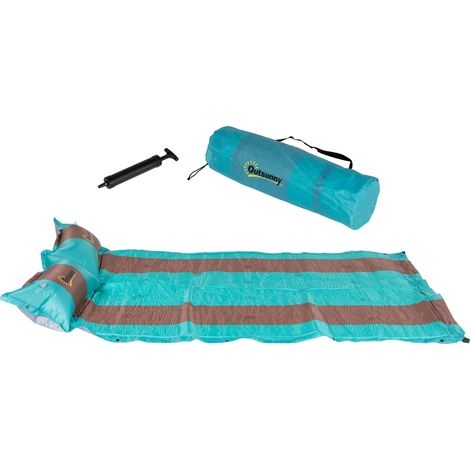 Matelas autogonflant 2 personnes avec oreiller et sac de transport, ultra léger camping randonnée 130x200x10cm