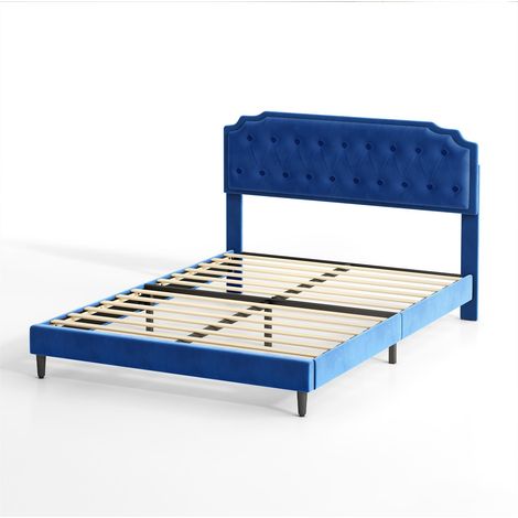 Upholstered Bed Frame with Cozy Button Tufted Headboard & Adjustable Height, Wood Slat Support CHELSEY KING BLUE (1/5)