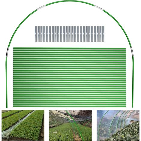 Lot de 6 anneaux de serre amovibles pour couverture de plantes, tunnels en plastique, fibre de verre, arches pour tissu de jardin, piquets de jardin - Vert (1/5)