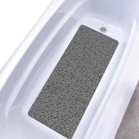 Tapis de bain Gris - 40 x 90 cm - Séchage rapide - Doux et confortable - Avec trous de drainage - En PVC - antidérapant (1/5)