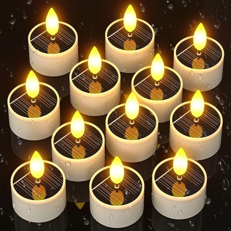 12pcs Bougies LED Solaire Rechargeable, Fausse Bougie Chauffe Plat Solaires Flamme Vacillante Extérieur Étanche Decorative Bougie Electrique Décoration pour Patio Jardin Mariage Noël Cimetiere (1/5)