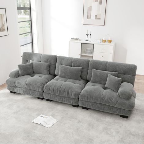 Sofá modular de chenilla gris con asiento profundo OKMYHOME (1/5)