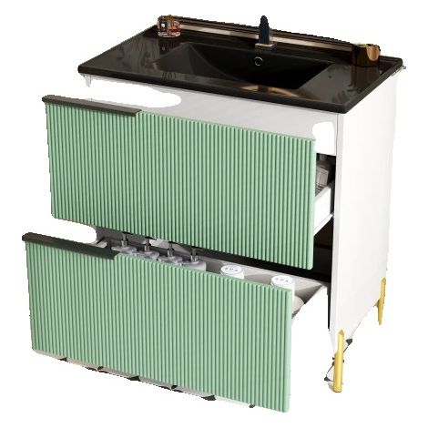 Mueble de baño con lavabo, lavabo de cerámica, lavabo individual con cajones, fácil montaje. (1/5)