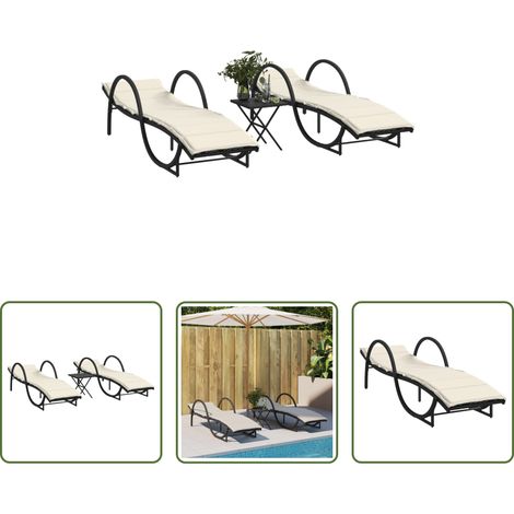 Sonnenliege -  Sonnenliegen 2 Stk. mit Tisch Schwarz Poly Rattan