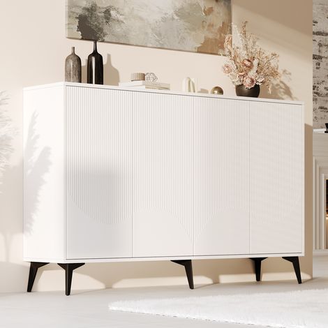 Credenza bianca 160 cm con 4 ante, ripiani regolabili, piedini in metallo OKMYHOME (1/5)
