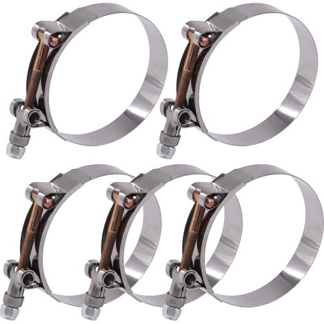 Lot de 5 colliers de serrage souples en acier inoxydable 76-84 mm, T-Bolt, Argenté (1/5)