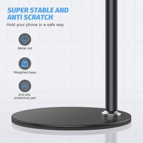 Support de téléphone, support de bureau flexible et réglable à 360° avec base stable, support de bureau ergonomique. (1/5)