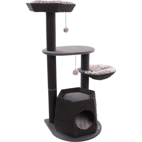 Arbre à Chat - Noir - 90x65x118 cm - Griffoirs avec Plateformes et Cachettes (1/4)