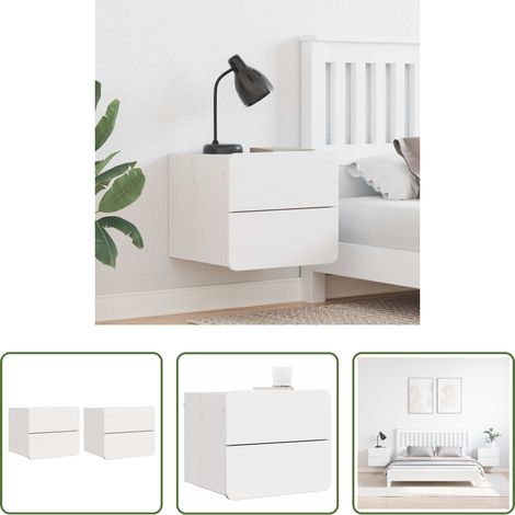 vidaXL Weiß Nachttisch - Nachttisch 2 pcs Weiß 39 x 34 x 33 cm Massivholz Kiefer (1/5)