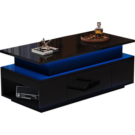 CHICFURN Mesa de centro elevable 96 x 45 x 40 cm aglomerado negro LED con almacenaje (1/5)