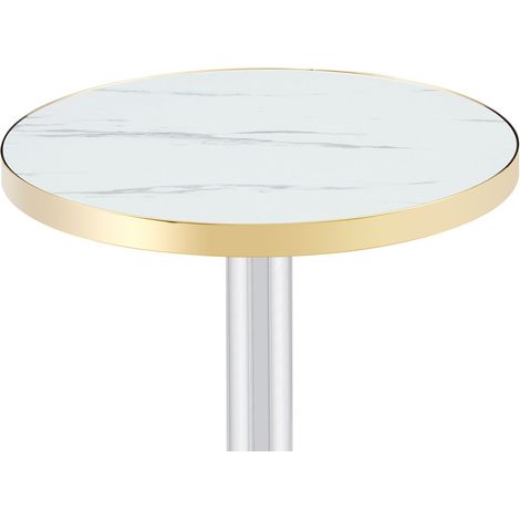 Table d'appoint ronde blanche avec plateau aspect marbre, bord doré et structure métal noir/or, Ø 60 cm, H 73,7 cm, pour salon, chambre ou balcon CHICFURN (1/5)