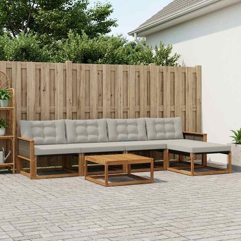 vidaXL Outdoor-Sofagarnitur mit Kissen 6 pcs Natürlich und Hellgrau (1/5)