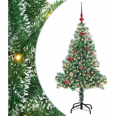 Sapin de Noël artificiel enneigé avec 150 LED et boules vert et blanc 75 x 75 x 150 cm (1/5)