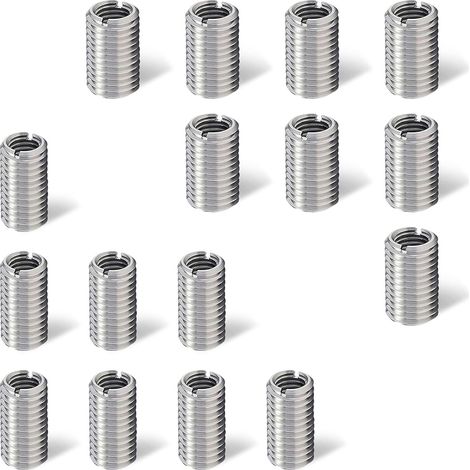 16 Pièces Insert Fileté Bois, M8 x M10 et M6 x M8 Insert Fileté Autotaraudeur en Acier Inoxydable, Argent 15mm Filetage Rapporté, pour Moules, Équipements Mécaniques (1/5)