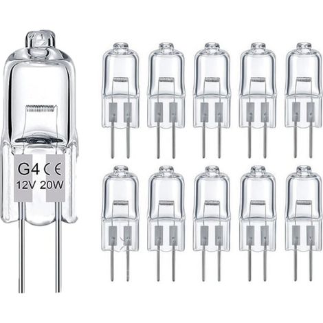 10 ampoules halogènes G4 – 12V 20W – 280 lumens – Lumière chaude 2800K – Dimmables – Idéal pour éclairage maison et commerce (1/5)