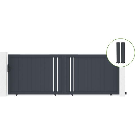 Puerta corredera 4m GIONA H.140cm aluminio gris + 2 postes 20x20cm H.166cm (1/5)