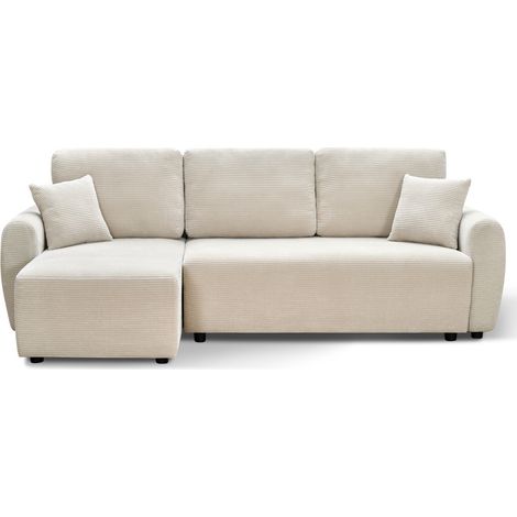 Canapé d'angle convertible réversible 4 places en velours côtelé - Beige - Jul (1/5)