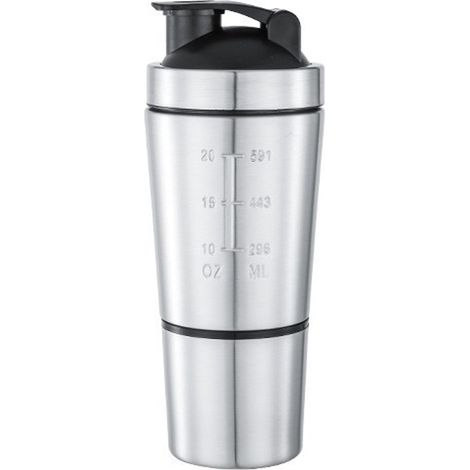 Shaker à protéines (1 pièce), 750 ml, bouteille en acier inoxydable avec bille intégrée, gobelet shaker, shaker pour boissons protéinées et sportives, bouteille en acier pour boissons protéinées et én (1/4)